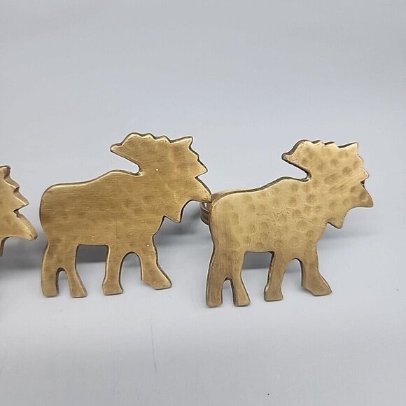 Brass Moose Napkin Rings Holders Set Of 4 Rustic Woodland Christmas - Picture 3 of 5